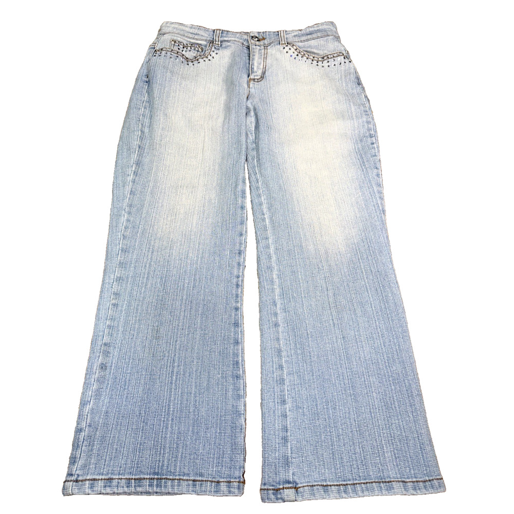 Cache Y2K Rhinestone Studded Cropped Wide Leg Jeans
